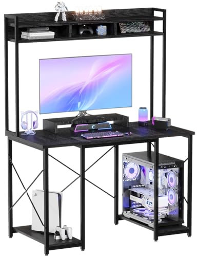 JUMMICO Gaming Tisch Schreibtisch 120 x 60 x 162 cm, Schreibtisch Computertisch mit Regal und Monitorständer, PC Tisch fürs Homeoffice (Schwarz)