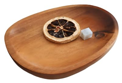 Tablett aus Akazienholz, Holztablett Deko, Serviertablett Holz, Dekotablett Holzbrett Deko für Snacks, Nüsse, Brot, Tischdekoration ﻿ (Runde)