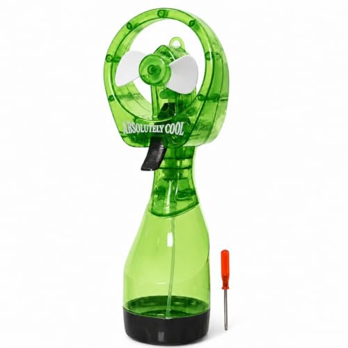 MIJOMA Sprühflasche mit Ventilator – tragbarer Sprühventilator, batteriebetrieben, Abkühlung für unterwegs, ideal für heiße Tage, erfrischendes Spray & kühler Luftstrom, leicht & handlich (Sommergrün)