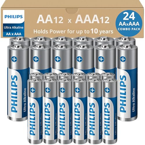 Philips - AA and AAA Batteries 24-Count Combo Pack, Ultra Alkaline Battery Variety Pack, 12-Pack Each, 10 Year Shelf Life, Ultimate Long-Lasting Power, Recloseable Packaging, Durable & Leak-Proof.
