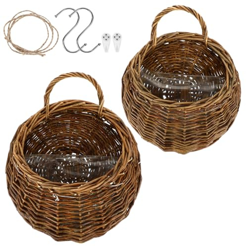 BESTonZON 2 Piezas Maceta De Pared Tejida De Ratán Cesta De Flores Colgante para Decoración De Pared Elegante para Plantas Secas