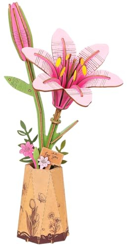 ANCLLO Puzzle 3D en Bois de lys Rose, kit d'assemblage Fait Main pour Cadeau d'anniversaire