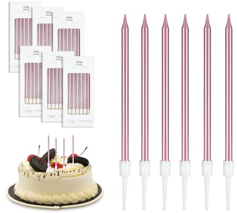 Geburtstagskerzen Für Torte 36 Stücke Geburtstagskerze Dünne Lange Gold Tortenkerzen Mit Haltern Für Geburtstagskerzen Kinder & Erwachsene Für Dekorative Geburtstagstorte, Babyparty (Roségold)