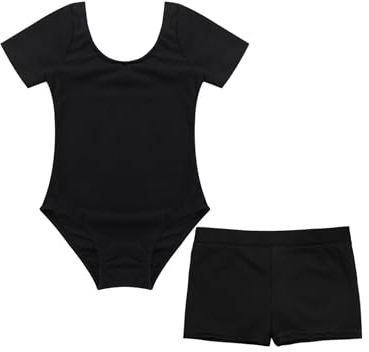 Linjinx Costume Da Ginnastica Ritmica Per Bambine Body Classico Per Balletto Con Leggings Corti Elastici Tutù Da Pattinaggio Artistico Abito Ballerina Anni Nero 7-8 anni