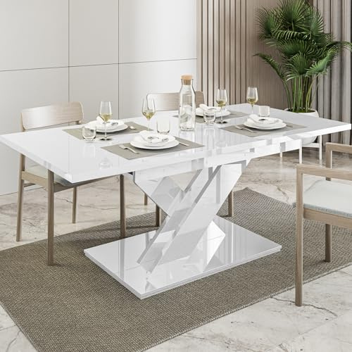 Extendable Dining Table, White, 140-180 x 75cm | Modern Folding Kitchen & Living Room Table, Scratch-Resistant High Gloss Surface | Space-Saving Dining Table for Small Apartments (White Gloss)