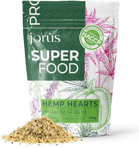 Jorus Shelled Hemp Seeds 500g, Hulled Hemp Hearts, High in Protein, Vegan | EU-grown hemp hearts with omega 3 & 6, amino acids and minerals, HACCP certified - for smoothies, salads & baking
