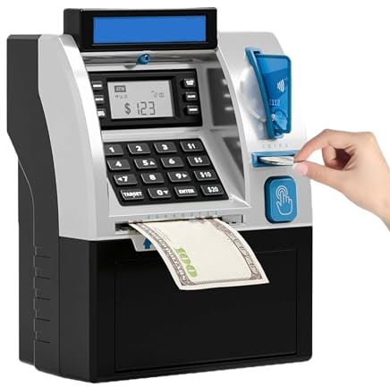Piggy Bank for Kids​​ - Money Safe, Electronic Bank with Debit Cards, ​​Coin Recognition​​, Bill Feeder, Cool Stuff for Kid, Fun ​​Money Safe​​ & ​​Educational Gift​​ (Black)