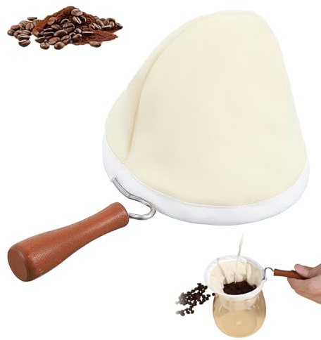Coffee Cloth Strainer, Coffee Sock Filter Reusable Washable Flannel Strainer Cloth with Wooden Handle, Perfect for Handmade Coffee-Lovers, Home & Office Use
