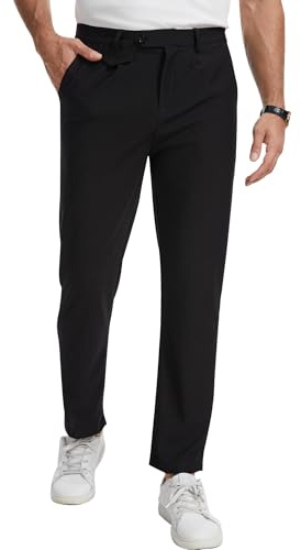 LVCBL Pantaloni Uomo Cotone Elasticizzato Business Casual con Chiusura Lampo Nero M
