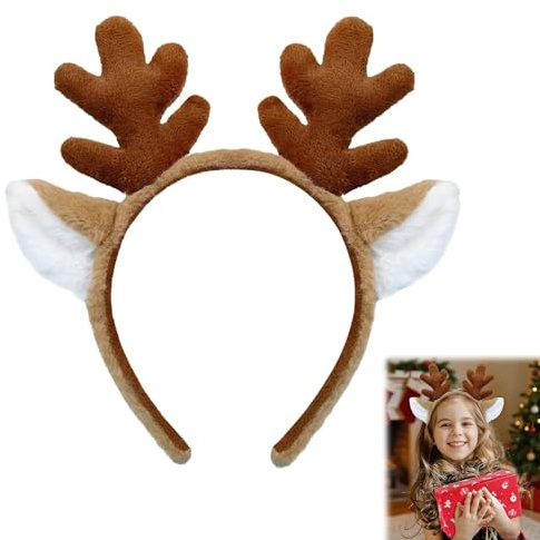 Cerceaux de Cheveux de Noël,Serre Tete Noel Femme Élastiques Cerf Tete Noel,Serre-tête en Bois de Renne avec Oreilles de Cerf,Serre-tête Noël Adulte Peluche avec Oreilles de Cerf