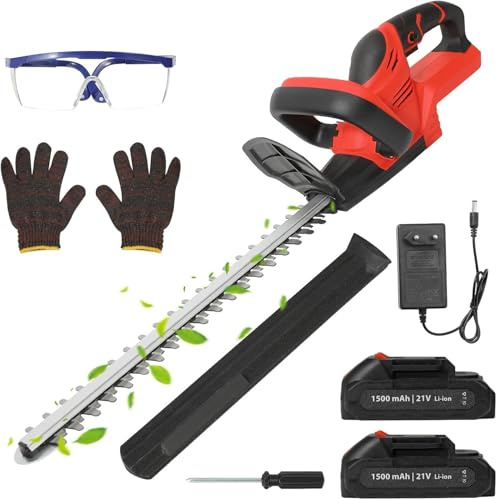 Taille Haie Batterie, Taille-haie sans Fil 21V avec 7500mah Batterie et Chargeur, Double Lame, Distance de Lame de 15 mm, 22 Pouces Taille Haie Electrique Batterie pour Arbustes, Jardin (2 Batteries)