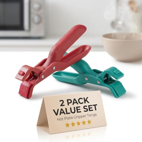 2packs Hot Plate Gripper, Anti Scald Bowl Holder Clip, Heat Resistant Plate Lifter Tongs for Pots, Pans, Bowls & Dishes, Multi-purpose Non-slip Kitchen Gripper for Microwave Oven Cooking