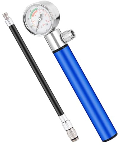 PRETYZOOM Bomba de Aire Manual para Bicicleta y Balones Deportivas, con Medidor de Presión, Cuerpo de Aluminio, Color Azul, Portátil y Ligera, Adecuado para Ciclismo y Baloncesto, Inflador