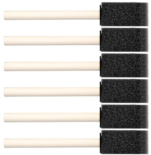 6 Pcs Foam Paint Brushes, Practical Sponge Brushes, Equipped with Wood Handles | Suitable for Painting, Staining, Varnishes, DIY Craft Projects, for Various Art, Craft and Maintenance Needs (Black)