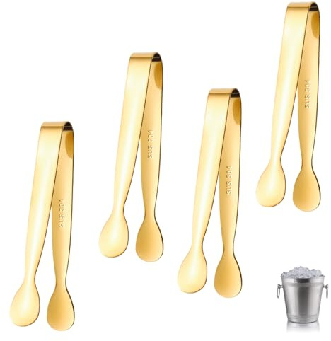 4 Stück Zuckerzange,Candybar Zangen,Eiswürfelzange,Edelstahl Eiswürfel,Eiszange,Servierzange,Küchenzange,Zuckerwürfel,Metallzange,Professionelle Gebäckzange für Eiswürfel,Dessert, Buffet (Golden)