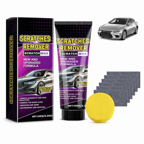 Efface Rayure Voiture 120 g,Kit Réparation Rayure Carrosserie avec 6 Chiffons Nano & Éponge de Polissage,Pâte Efface Rayures Auto,Polish Voiture Rénovateur Carrosserie,Entretien Peinture Auto et Phare