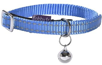 Bobby Safe - Collare gatto in Nylon colorato, Resistente, Antistrozzo, Riflettente, Regolabile, Blu - lunghezza 30 cm, spessore 1 cm