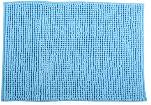 MSV – Chenille-Mikrofaser-Badematte – Langflorig, rutschfest – Maschinenwaschbar – Praktische Aufhängeschlaufe – Optimaler Komfort und Hygiene – Hellblau – Einzeln – 60 x 60 cm