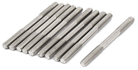 sourcing map Goujon Double Extrémité Fileté Vis Boulon 304 Inox Acier M5 x 60mm 10Pcs