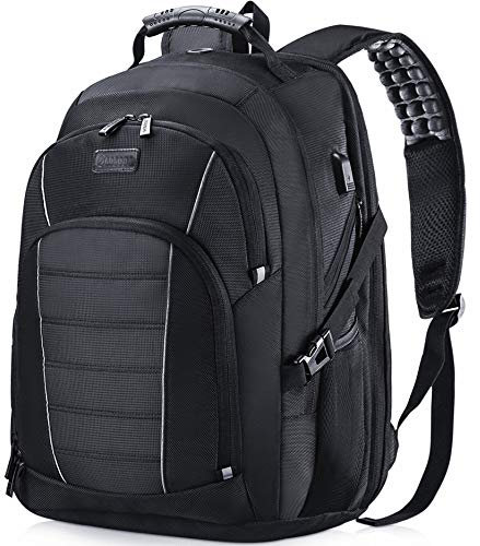 Laptop Backpack, Extra Large 17 Inch Business Travel Rucksack with USB Charging Port Earphone Hole, Durable Water Resistant Work Computer Backpack College/High School Bags for Men/Women/Boys, Black