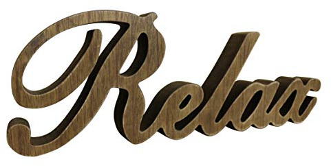 CVHOMEDECO. Rustikales Vintage Distressed Holz Wort Zeichen freistehend Relax Tischplatte/Regal/Home Wall/Büro Dekoration Kunst, 30,5 x 10,8 x 2,5 cm