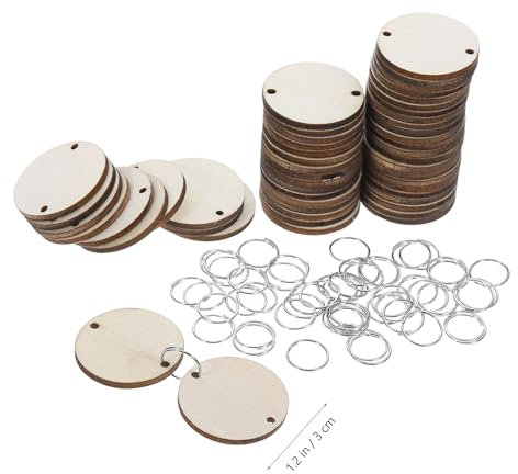 LIOOBO Holz Wandkalender Basteln Familienkalender DIY 50 Pcs Holzscheiben und 50 Pcs Metallring Hauptdekoration