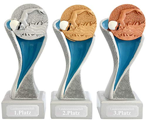 Schwimmen Pokal METZ gold, silber, bronze mit Gravurplatte und Gravur