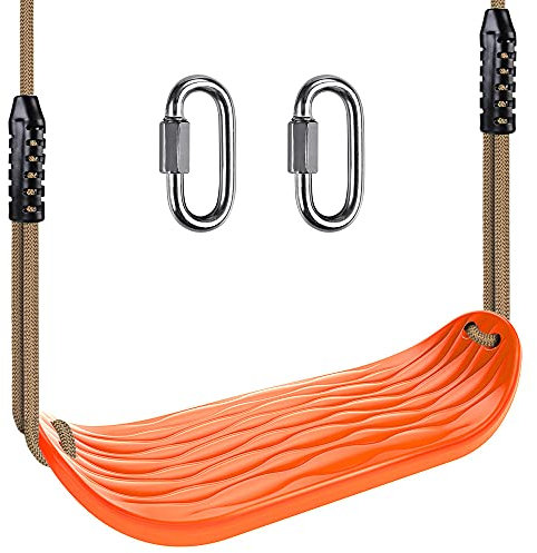 BeneLabel Schaukel Kinder, Indoor Outdoor Babyschaukel Hartgummi Schaukelsitz Spielplatz Gartenschaukel Schaukelbrett mit Verstellbar 130-200cm Seil für Teens/Erwachsene, Orange Wasserrippel/113kg