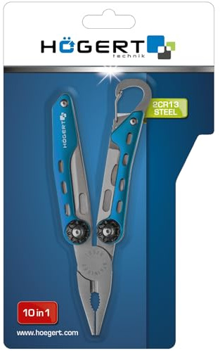 HÖGERT TECHNIK Multitool 10-in-1 aus Edelstahl, klappbares Multifunktionstool mit Messer, Zange, Säge, Schraubendreher, Cutter, Outdoor Werkzeug Multitools
