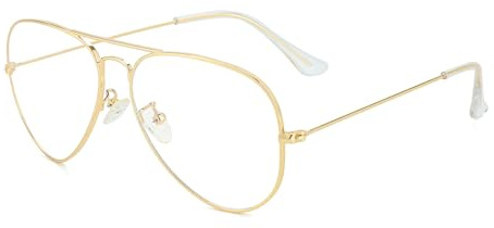 Classic Aviator Blue Light Glasses for Women Men, Metal Frame Clear Lens Eyeglasses (Gold)