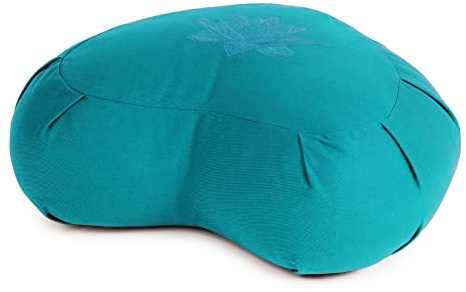 Yoga Studio Lotus Crescent Zafu Pouf de méditation avec housse en coton et coque de sarrasin et poignée de transport 42 x 13 x 18 cm