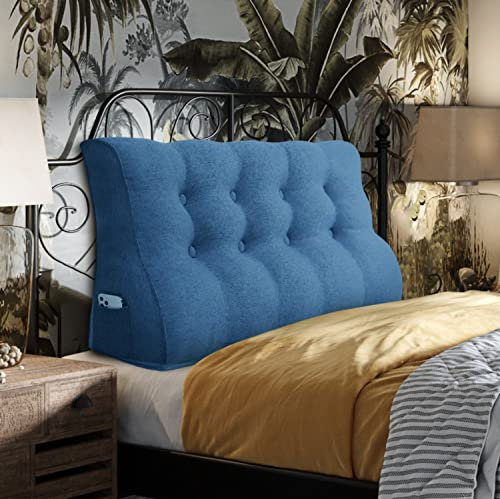 Johnear Rückenkissen Lendenkissen für Sofa Bett Rückenlehne Lesekissen ，Großes Bücherkissen Hohe Kopfteil zweireihig Keilkissen Wandkissen Beinkissen (Blau，140 x 26 x 55cm)