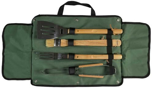 COOK CONCEPT - KU6595 Ustensiles de Barbecue Acier Inoxydable - Ensemble 4 Outils Pratiques et Élégants, Design Compact, Grillades, Noir, Marron, Argent, Taille Standard