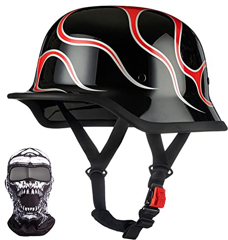 Mezzo Casco Moto Vintage Tedesco Casco a Faccia Aperta Retrò Omologato ECE, Berretto Donna Uomo Adulto Fibbia a Sgancio Rapido Regolabile, Scooter Crociera Bicicletta, 57~64cm
