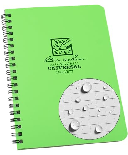 Rite in the Rain Weatherproof Side Spiral Notebook, 4.625 x 7, Hi Viz Green Cover, Universal Pattern (No. HV973)