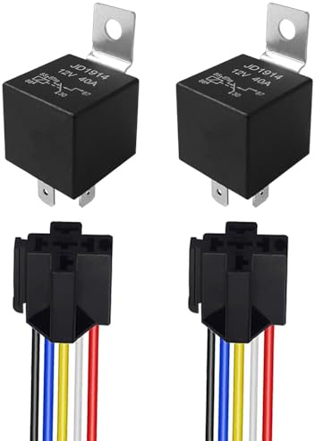 Aiqeer 2 Piezas 5 Pines Coche Relé, 12V 40A SPDT Relé Automotriz con Toma de Arnés y Precableado (Negro)