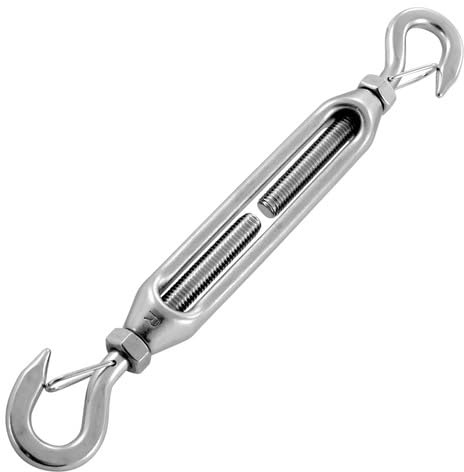 Open Body Turnbuckle - M8 - Hook to Hook with Safety Catch - 316 Stainless - A4 (Marine Grade) Stainless - 1 Pack