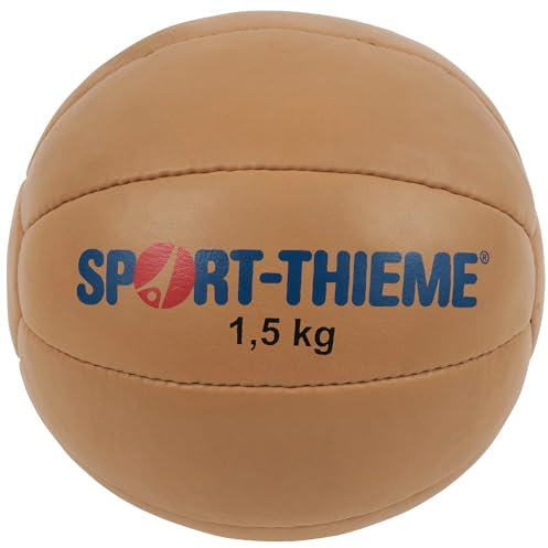 Sport-Thieme Medizinball Klassik | Vintage Medizin-Ball aus echtem Leder | In 1kg, 1,5kg, 2kg, 3kg, 4kg o. 5kg | Handgenäht, ohne Ventil, Granulat Füllung | Deutsche Markenqualität