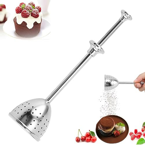 Flour Duster for Baking, Stainless Steel Powdered Icing Sugar Shaker Duster, Mini Flour Sifter with Spring Handle, Tea Infuser for Loose Leaf Tea, Powdered Sugar Shaker Duster Sifter for Baked Goodies