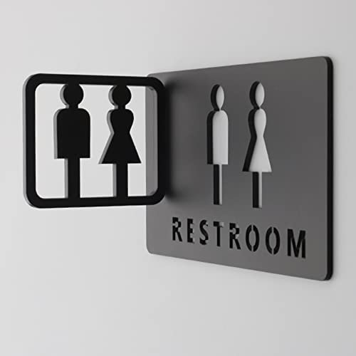 ZoRHac Letrero de baño, decoración Universal acrílica for Puerta de baño for Hombres y Mujeres, for oficinas, Negocios y restaurantes, Negro, 8x4,7 Pulgadas