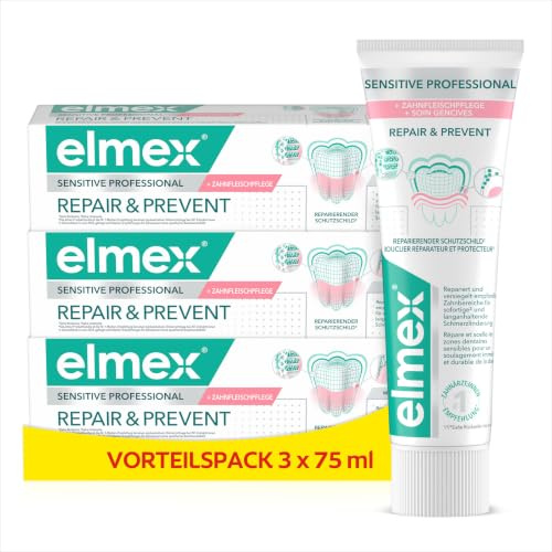 elmex Zahnpasta Sensitive Professional Repair & Prevent 75 ml – medizinische Zahnreinigung für sofortigen*, anhaltenden Schutz – beugt Zahnfleischrückgang & neuen Schmerzen vor (Packung mit 3)