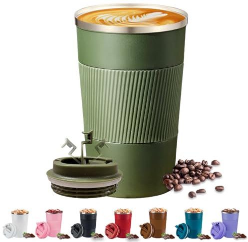 KISUOMAOYI Travel Mug - 380/510 Reusable Insulated Coffee Mug with Leakproof Lid, 304 Stainless Steel Portable Coffee Cup for Hot & Cold Coffee, Tea, Water and Drinks (Green)