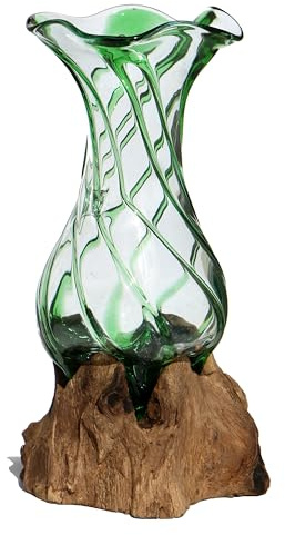 Wogeka – glasvas Venezia på rotträ – i modern stil som en presentidé till jul födelsedag för dekoration (grönt M)