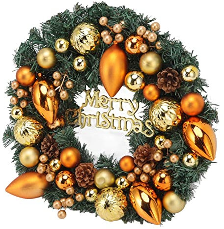 Weihnachtskranz, 39,9 cm, Künstliche Weihnachtskränze die Haustür, Weihnachtstürkranz mit Tannenzapfen, Goldenen Kugeln und Beeren, Weihnachtskollektion