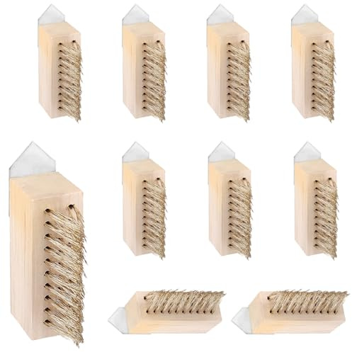 KOHAND Plated Copper Wire Patio Brush Head Replacement, 10 PCS (10 x 3.5 x 4 cm), Wooden Block Paving for Cleaning Weeds, Moss, Floors and Brick Corners