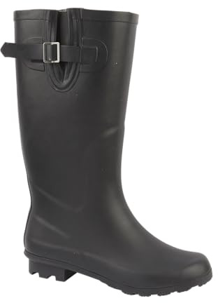 Urban Jacks Ladies Wide Calf Knee Length Rubber Wellington, Adjustable strap Sizes 4-8 (Black, UK Footwear Size System, Adult, Women, Numeric, X-Wide, 5)