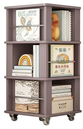 CLLBANT CD-Ständer, 3-stufiges drehbares Bücherregal, stehendes Bücherregal mit Rollen für drehbares Bücherregal, geeignet für Zuhause/Büro