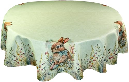 Tischdecke Ostern Rund 150 cm Happy Easter Ostertischdecke Unterdecke Decke Hellgrün
