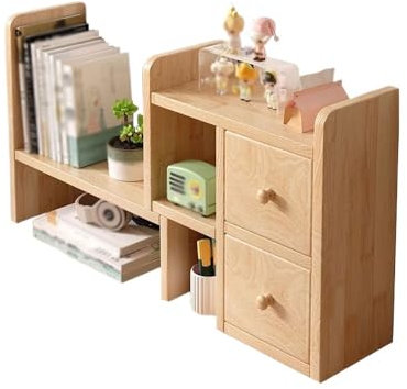 Büroschrank Dehnbarer Schreibtisch-Organizer, um 90 Grad drehbares freistehendes Bücherregal aus Holz mit 2 Schubladen, for Bürobedarf, Bücher, Dekorationen, Grünpflanzen-Aufbewahrungsregal Modernes B