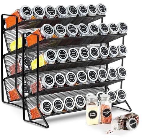 CROWNSHOP 2PC 4 Tier Spice Rack Free Standing Metal Organizer Black